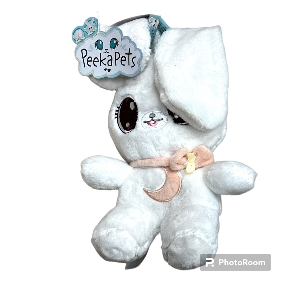 Peekapets Peek-A-Boo Bunny Stuffed Animal Plush Doll White Plush Educational
